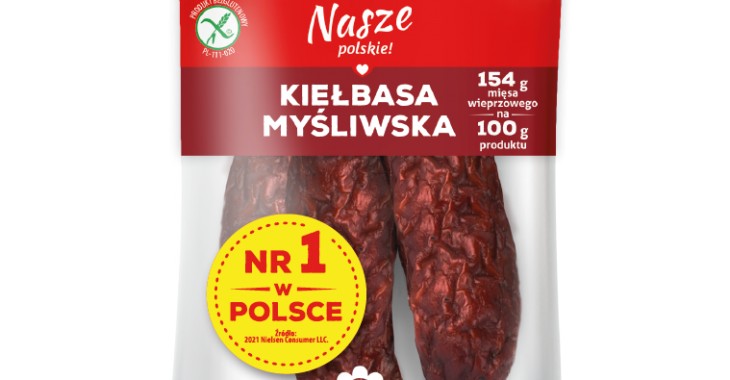Kiełbasa Myśliwska marki Duda Nasze Polskie  - numerem 1 sprzedaży w kategorii kiełbas myśliwskich w Polsce